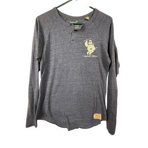 Threadless Henley Shirt Mens M Blue Yeti Trouble Justin White Baseball Tri-Blend